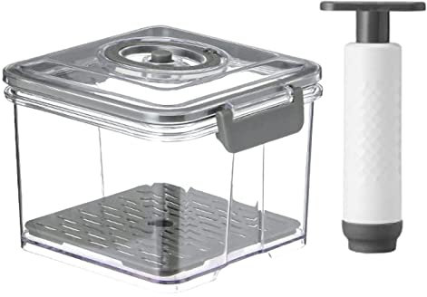 LANGYA récipient sous vide alimentaire avec pompe à main, Organiseur de réfrigérateur empilables boîtes conservation récipients pour mise alimentaire, sans BPA, transparent, 1,5l