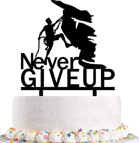 Yuezoloz Mountain Cake Topper,Rock Climbing Theme Cake Topper,Cake Topper For Rock Climbing Enthusiasts,Never Give Up Cake Topper,Shower Party Cake Decorations, Glitter Black Acrylic Cake Topper