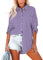 Homlan Camicia da Donna in Cotone, a Maniche Lunghe, Arrotolabile, Elegante, Casual, con Bottoni, Tinta Unita, a Maniche Lunghe, con Tasche sul Petto, Viola, L