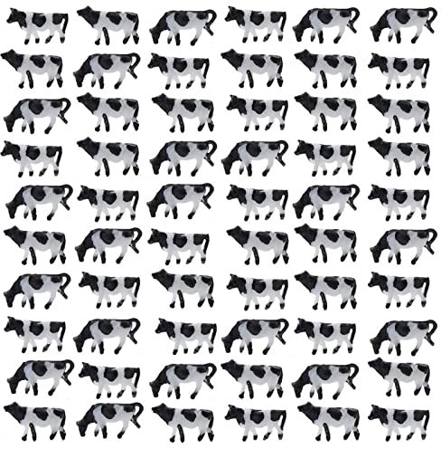 URPIZY 60Pcs N Scale Kühe Modell, Bauernhof Tiere Figur Spielzeug Set, 1:150 Modelleisenbahn Bemalte Bauernhof Tiere Modell Szene für Modelleisenbahn Landschaft Layout Miniaturlandschaft