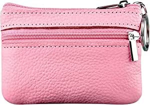 Moorle Damen Echtleder Münzbörsen Mini, Schlüsselbörse Geldbörse, Pink Geldbörse Münzbeutel Klein Herren, Schlüsseltasche Leder Tasche mit Schlüsselanhänger