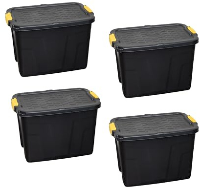 Samuel ALEXANDER 60L Heavy Duty Lockable & Stackable Storage Tub Chest with Clips (4)