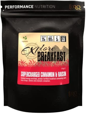 Torq Explore Cinnamon & Raisin Breakfast - Healthy Cereal for Pre & Post Workout, Exercise - High in Protein, 25g of Protein, 100g of Carbohydrates Perfect for Expeditions
