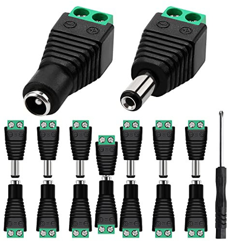 KUOQIY 7 Pares 5.5mm x 2.1mm DC Conector de Enchufe Adaptador Macho y Hembra, 12V Macho y Hembra Jack Conector Adaptador de Enchufe, para CCTV Cámara de Seguridad LED Strip