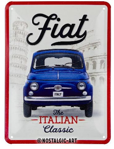 Nostalgic-Art Retro Blechschild, 15 x 20 cm, Fiat 500 – The Italian Classic – Geschenk-Idee für Fiat-Zubehör Fans, Original Lizenzprodukt (OLP), aus Metall, Vintage Design, Blechschilder Sprüche