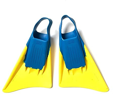 RIP Pro Asymmetrische Dophin Tail Schwimmflossen – schwimmend! Bodysurfen, Bodyboard, Schnorcheln, Tauchen, für Fortgeschrittene, Wettkampfniveau, Komfort mit Geschwindigkeit und Kontrolle, Blau/Gelb,