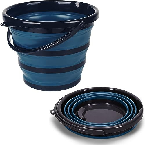 Pantelej Zusammenklappbarer Silikoneimer 10 Liter Schwarz-Blau- mit Griff - für Camping - Strand - Wäscherei - Wassereimer - Angeln - Autowäsche - Reisen - Wandern - Putzeimer