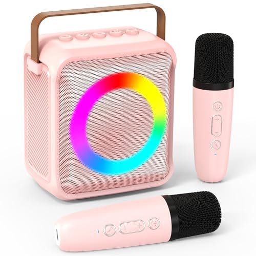 Ankuka Karaoke per bambini e adulti con 2 microfoni, Macchina Karaoke portatile con luce LED ed effetti di cambio voce, Regali per bambini da 3 a 18 anni, ragazzi e ragazze