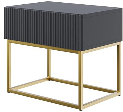 Selsey Nachttisch Beistellschrank Beistelltisch Nachtschrank Mit Schublade Schwarz Goldene Beine Veldio