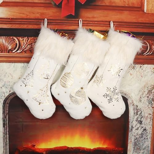 JINGTOPS Plüsch Nikolausstrümpfe,3er Set Weihnachten Hängende Taschen,Weihnachtsstrumpf Personalisiert,Weihnachtssocken Deko Weihnachtsdeko Gefüllter Nikolausstiefel Weihnachtsbaum hängende Ornamente