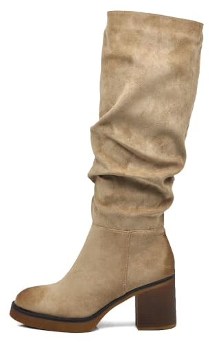 IF Fashion Scarpe da Donna Stivali Camperos Polpaccio Stropicciati Con Tacco Medio Grosso Platform Camoscio GL21 khaki N.38