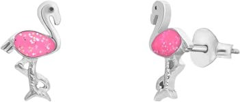 Lucardi - Kinder Silberne Ohrstecker Flamingo Emaille rosé - Ohrringe - 925 Silber - Silberfarbig - Nickelfrei