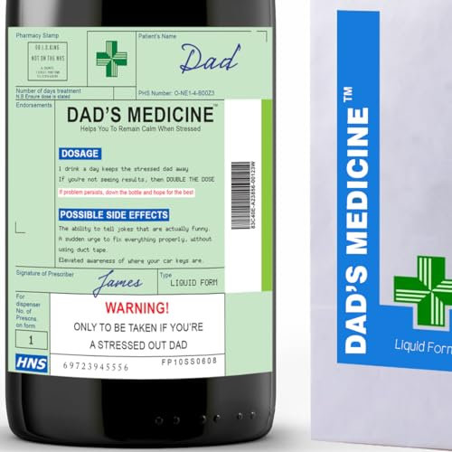 Funny Birthday Gift for Dad Joke Prescription Alcohol Label & Bottle Bag, Gift for Dad Fathers Day, Funny Present for Dad Christmas, Gift for Whiskey, Wine or Spirits