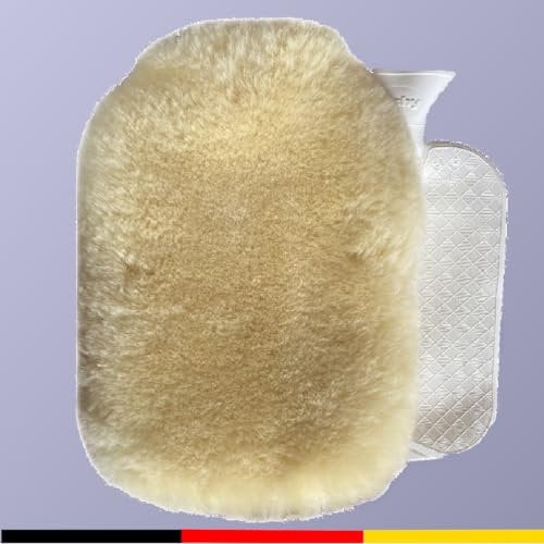 Lammfell Wärmflasche mit echtem Merino Fellbezug. 2 Liter Qualitäts-Wärmflasche plus Bezug. Made in Germany, kuschelweich, schadstoffarm. (beige)