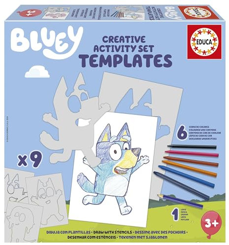 Educa - Ensemble créatif Bluey, Dessinez des personnages et d'autres éléments de la série Bluey à l'aide de modèles en carton prédécoupés. Jeu créatif à partir de 3 4 5 6 ans (19886)