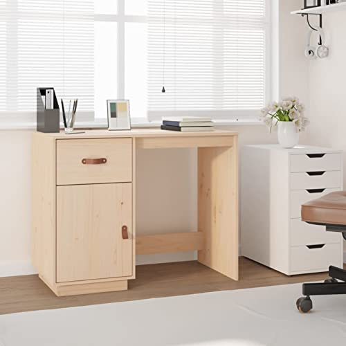 Rantry Schreibtisch, 95 x 50 x 75 cm, Massivholz, Kiefer, Büroschreibtische, Computertisch, Arbeitsplatz, Arbeitszimmer, Arbeitstisch für Zuhause, Büro, Schlafzimmer