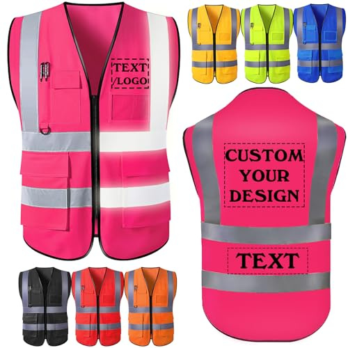 Gilet de Sécurité Personnalisé pour Homme avec Logo Gilet Réfléchissant haute Visibilité Personnalisé avec Poches à Fermeture éclair Gilets de Sécurité Personnalisés classe 2 pour Adultes Nnisexes