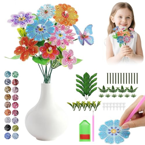 Blumen Bastelset Mädchen ab 5-12 Jahre, DIY Diamond Painting Kinder Blumenstrauß Kreativ Geburtstagsgeschenk, Mädchen Geschenk Bastelset Kinder ab 5 6 7 8 9 10 Jahre (Stärkend-Öl Gesund)