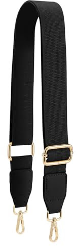 QIUTIMIY Canvas Adjustable Replacement Bag Strap, Wide Shoulder Bag Belt with Metal Swivel Hooks for Messenger Bag Crossbody Handbag(Leather-Black)