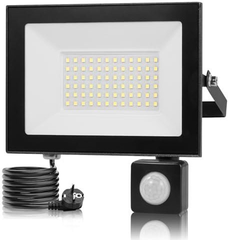 wowspeed Led Strahler mit Bewegungsmelder Außen - 50W 5000LM Led Strahler Außen 3000K Warmweiß Superhell Scheinwerfer IP65 Wasserdicht Led Aussenleuchte mit Bewegungsmelder für Garage Sportplatz