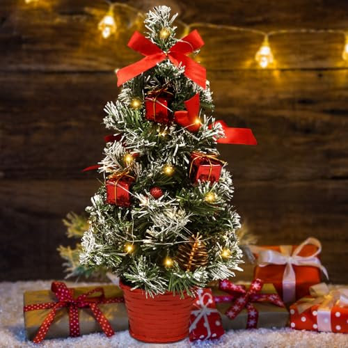 Booaee Mini Albero di Natale Artificiale, 40 cm, 20 Luci LED Calde, Decorazione per Casa e Ufficio