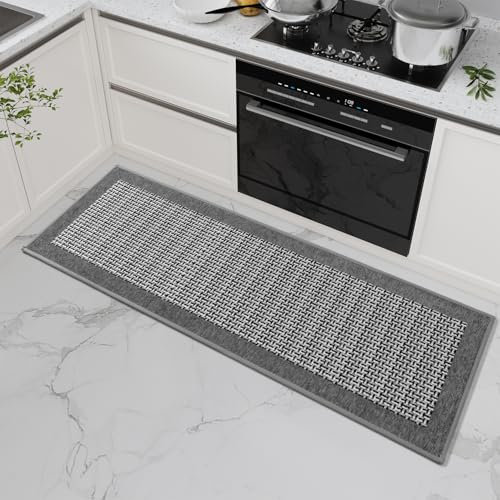 SIXHOME 40 * 120 Küchenteppich Waschbar Sisaloptik Gewebte Teppich Küche rutschfest Saugfähig Teppich Läufer Grau