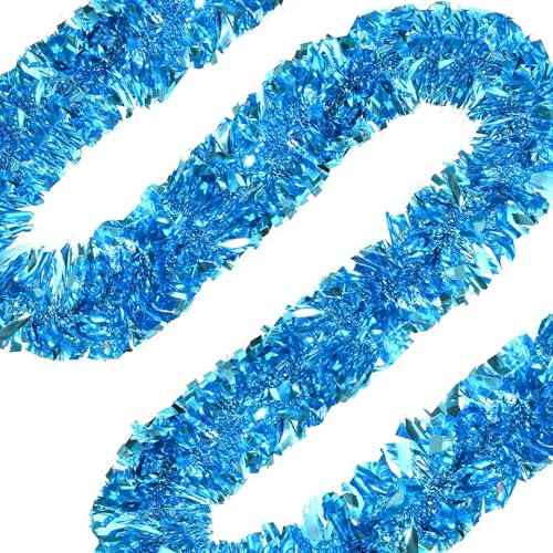 Ghirlanda natalizia spessa da 1,8 m, decorazione per albero di Natale, compleanno, decorazione per feste in interni ed esterni (celeste)