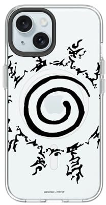 RhinoShield Clear Case kompatibel mit MagSafe für [iPhone 15]|Überragende Magnetstärke, Vergilbungsresistenz, Kristallklar, optimaler Schutz - Schwarz Kamera-Ring [Naruto/Logo - Narutos Bannsiegel]