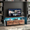 TV Schrank,TV Board mit LED-Beleuchtung,Fernsehschrank mit 3 Stoffschublade und Offenen Fächern,137 cm lang,TV-Regal für Wohnzimmer,Esszimmer und Schlafzimmer,137x30x57cm,Vintagebraun-schwarz