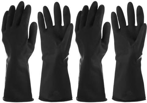 sourcing map Chemical Resistant Gloves, Latex Industrial Gloves Anti-Slip Protective Safety Work Glove for Cleaning Dish Washing Resist Acid Alkali, X-Large, Black, Pair of 2