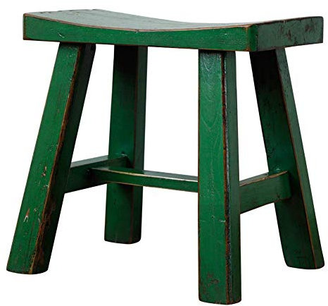 MEILISHAOMEI Fußhocker, Neue chinesische Ulmen-Retro-Schuhbank mit konkaver Oberfläche, im Used-Look, einfacher, bequemer Hocker aus Massivholz (Farbe: Grün, Größe: 48 x 28 x 47 cm)