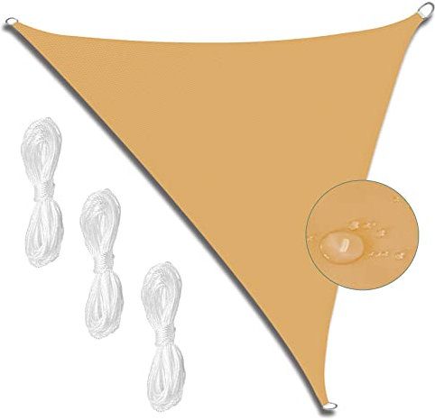 Toldo parasol de 3 x 4 x 5 m para jardín, camping, patio, impermeable, bloquea los rayos UV, con 3 cuerdas (amarillo arena)