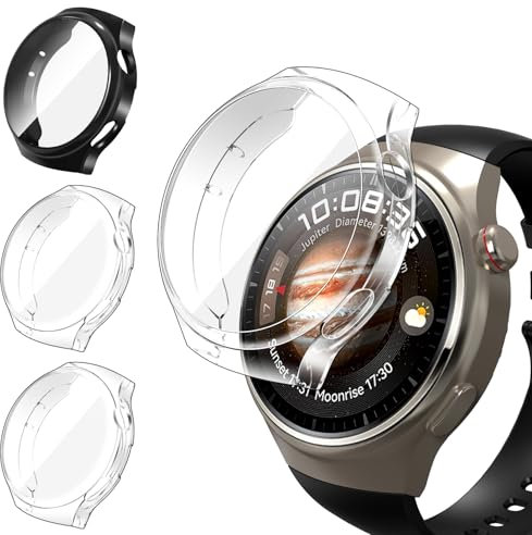 ivoler 3 Stücke Hülle mit Schutzfolie für Huawei Watch 4 Pro, Vollständige Abdeckung Stoßfest Kratzfest Schutzhülle Ultradünne Weiche TPU Displayschutz Case, 2 Klar + 1 Schwarz