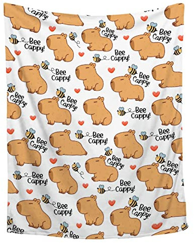 IQOPPEDR Capybara Bee Cappy Decke, superweiche Flanelldecke für Sofa, Couch, Bett, Plüsch, warm, gemütlich, Bettdecken, Heimdekoration für alle Jahreszeiten, 152,4 x 203,2 cm für