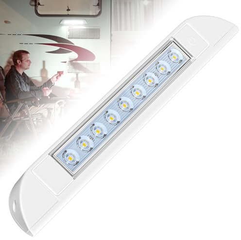 TrustWheel LED 12V Lumiere Exterieur Camping-Car Lampada Veranda Esterna Camper de Porche d'auvent IP67 4W 6000K 550lm Éclairage Exterieur pour Caravane Van Bateau, avec Interrupteur, DC12-24 V