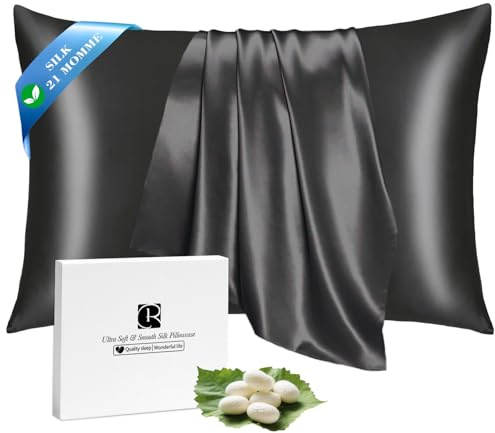 Ravmix Silk Pillowcase for Hair and Skin 21Momme Both Sides Mulberry Silk Pillow Case with Hidden Zipper, 1PCS, 50×66cm, Black