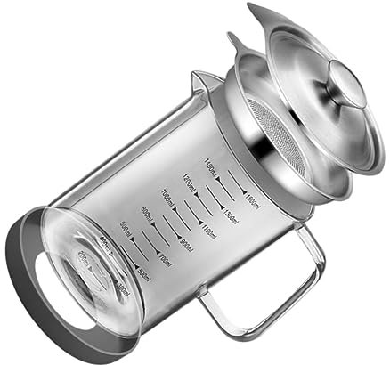 MOLUCKFU Glass Oil Strainer Pot 1.5l Kitchen Oil Container Lid and Scale for Cooking
