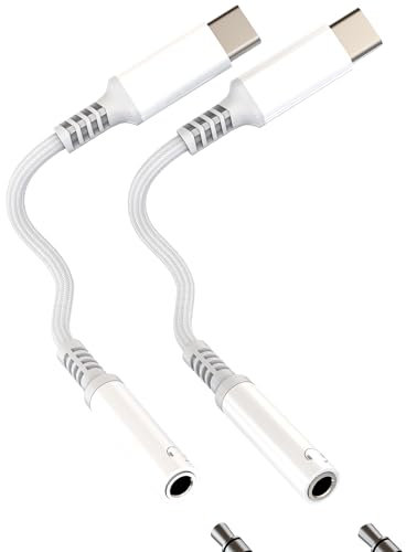 USB C auf 3.5mm Kopfhörer Jack Adapter(2 Stück) für Apple DAC Aux Audio Headphone Kabel Type C Dongle für iPad für iPhone 16 15 Pro Max Kompatibel für Samsung S25 S24 S23 Mikrofon Klinkenstecker Auto