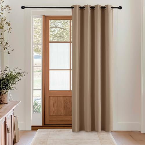 KGORGE Thermovorhang Kälteschutz Tür Schlafzimmer - 1 Stück H 180 x 140 cm Blickdichte Gardinen mit Ösen Gardine Abdunkelnde Vorhänge Verdunkelnd Wohnzimmer, Cappuccino
