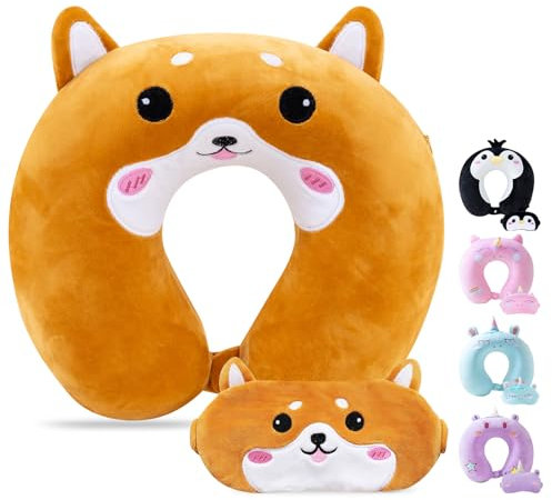 Cirorld Nackenkissen Kinder Memory Foam Tier Reisekissen Flugzeug Niedlich Kinder Reisekissen U-förmiges Memory Schaum Nackenkissen Erwachsene Nackenkissen für Auto Zug Büro Heim-Dog-S
