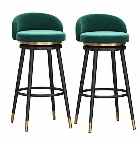 Barhocker 2er Set 65cm Drehstuhl Barhocker mit Samt Gepolsterte Rückenlehne und Metallbeine Gold Gold Grün