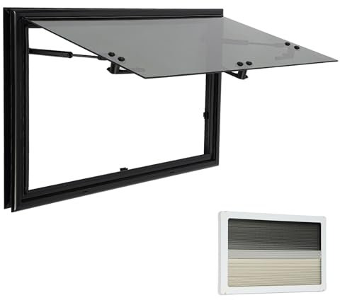 ACROSSPART Wohnmobilfenster Ausstellfenster, Wohnwagen Fenster mit integriertem Rollo und Fliegengitter, Externes Push Wohnwagen Seitenfenster für Wohnwagen Van Camper (700x450mm)