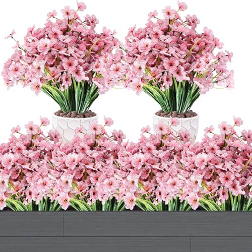 12 Paquetes plantas Artificiales al Aire Libre, Flores Falsas Decorativas para el hogar, jardín, Pared, Boda, Fiesta, Flores de imitación a Granel para macetas Exteriores, Caja de Ventana (rosa)