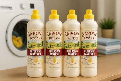 Sapone di Toscana Detersivo Lavatrice 1L – Profumo Intenso o Fiori di Campo – 1 o 4 Pezzi – 40 Lavaggi per Flacone – Made in Italy (4 Pezzi – Profumo Intenso)