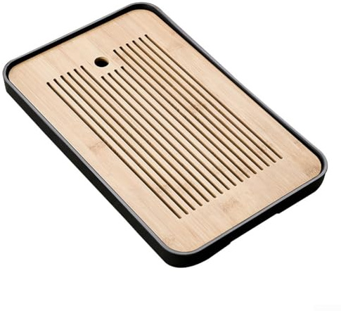 YJDOORPLAY Tea Tray Traditional Chinese Gongfu Tea Serving Board With Water Drainage Storage System Rectangle Wooden Tea Table For Ceremony,14.4x9.6inch(C)