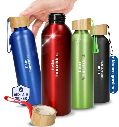 Personalisierte Trinkflasche auslaufsicher 600ml - Flasche mit Silikonstrap | kohlensäuregeeignet, Sport, Schule, Arbeit, Outdoor, Fitness, langlebig, praktisch