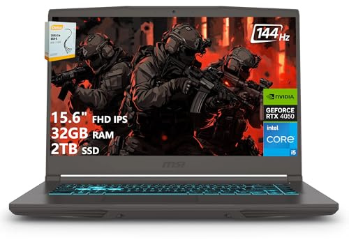 msi Thin 15 Gaming Laptop | 15,6 po FHD IPS 144Hz | Intel 8-Core i5-13420H (> i7-12650H) | 32 Go de RAM 2 To SSD | GeForce RTX 4050 6 Go | Clavier rétroéclairé USB-C Wi-Fi 6E Win11 avec accessoire