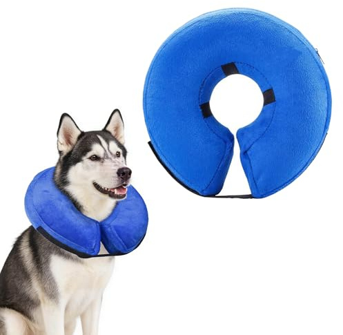 Viondra Aufblasbare Halskrause Hund, Weicher Schutzkragen, Blau M | Hunde mit einem Halsumfang von 25-36cm, Weicher Donut-Kragen mit Freier Sicht, Waschbarem Bezug und Verstellbarer Passform