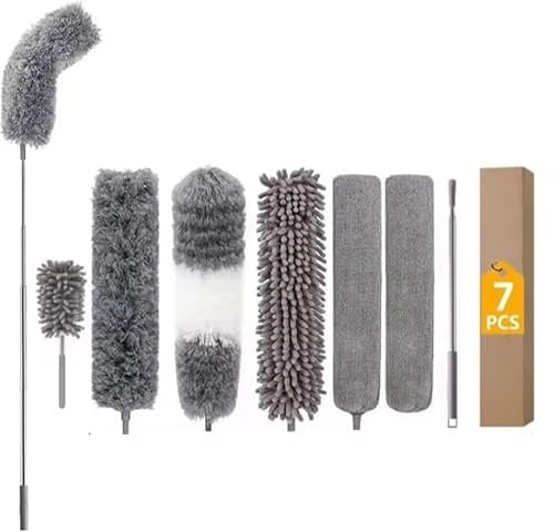 Staubwedel mit Teleskopstange 2,8 m – 7-teiliges Mikrofaser-Reinigungsset – Waschbarer Staubwischer für Decken, Spinnweben, Lampen, Wände, Möbel & Heizkörper – AELAM GO