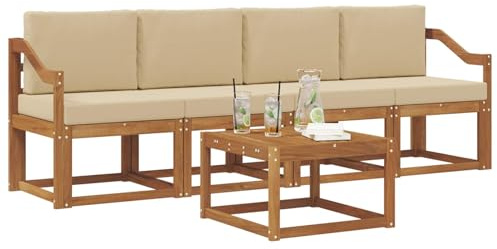 vidaXL Outdoor-Sofagarnitur mit Kissen 5 pcs Natur und Beige, Garten-Sektionalsitz, Moderne Außenmöbel, langlebige Lounge, entspannte Terrasse für alle